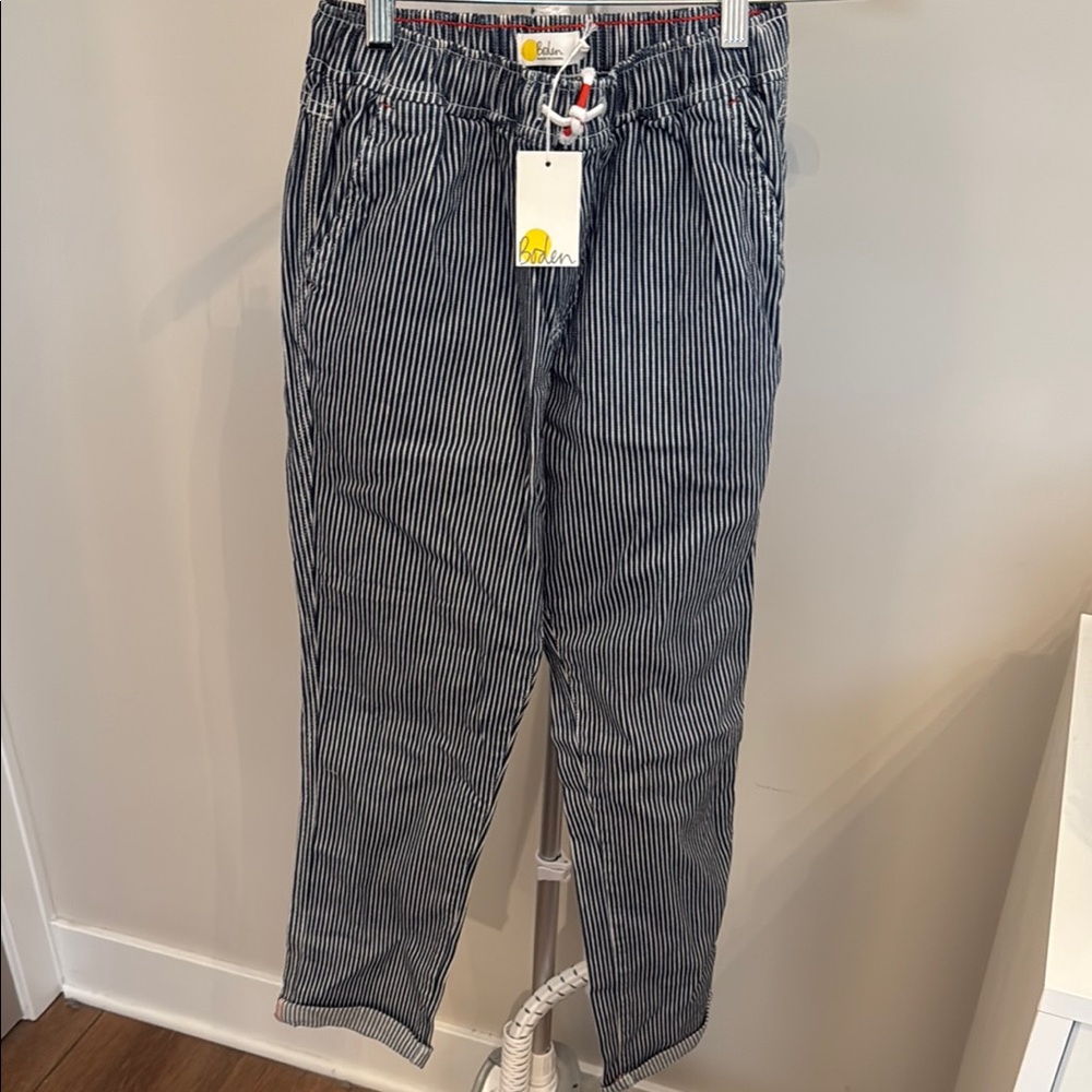 Mini Boden Kids Blue and White Striped Pants